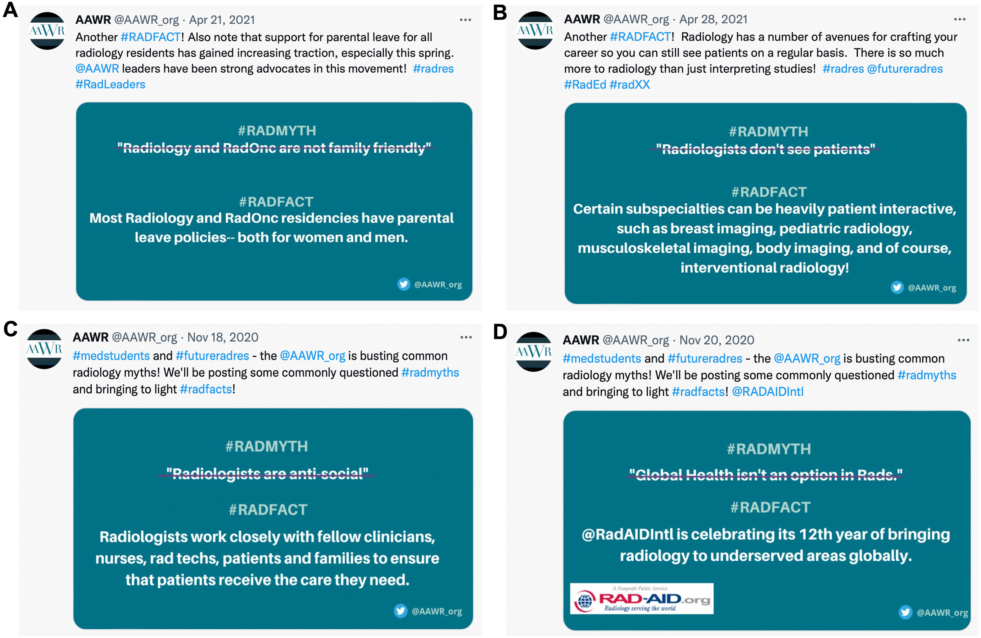 Fig. 1. Representative graphics of the AAWR mythbuster social media campaign.