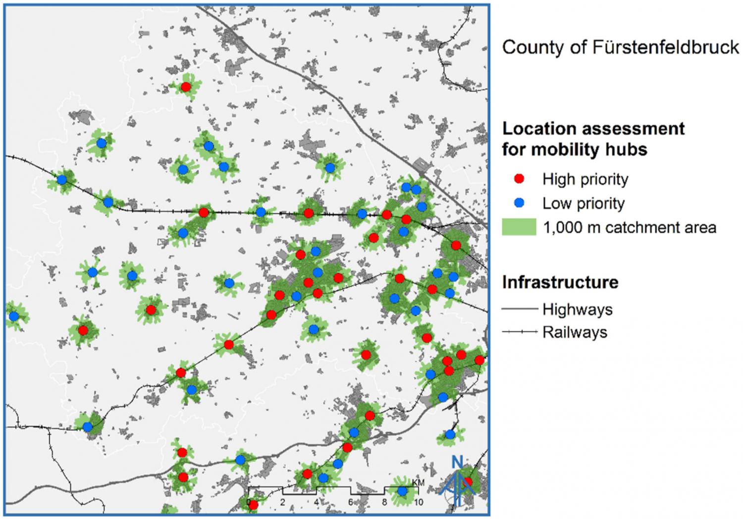 Potential locations of mobility stations in the county of Fürstenfeldbruck.
