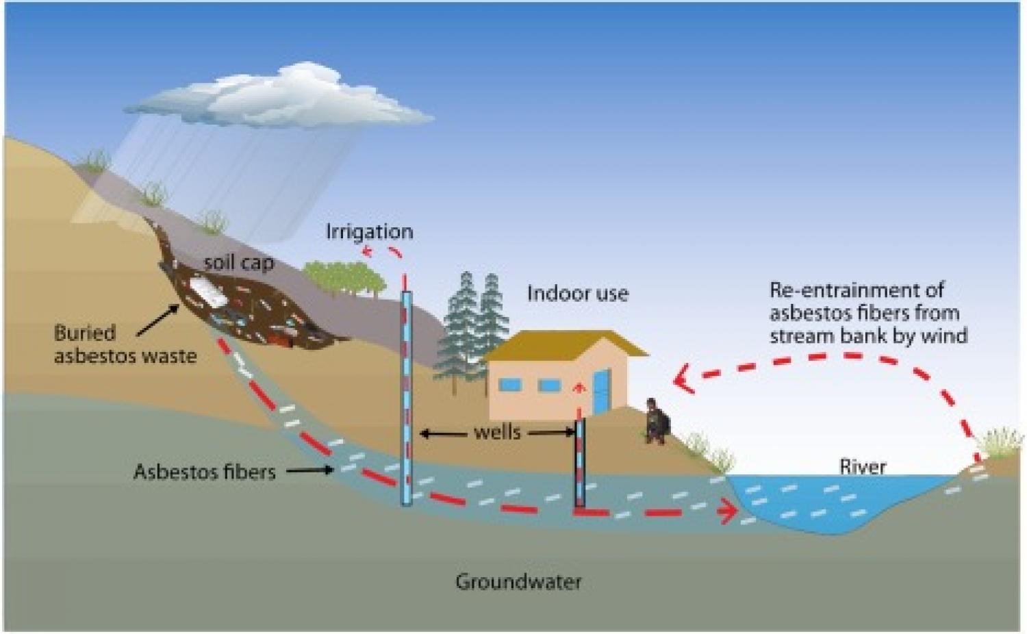 Potential transport pathways of asbestos fibers in groundwater from contaminated sites. Potential transport pathways of asbestos fibers in groundwater from contaminated sites.