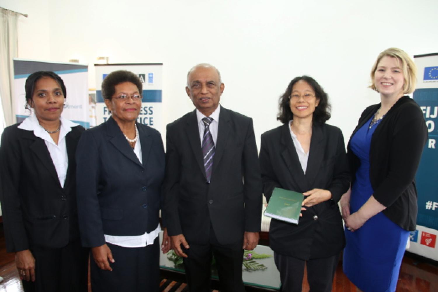 Fiji Law Reports team Justice Chandra (centre), Ana Cobona, Amelia Tukuwasa, Marie Chan, Myfanwy Wallwork